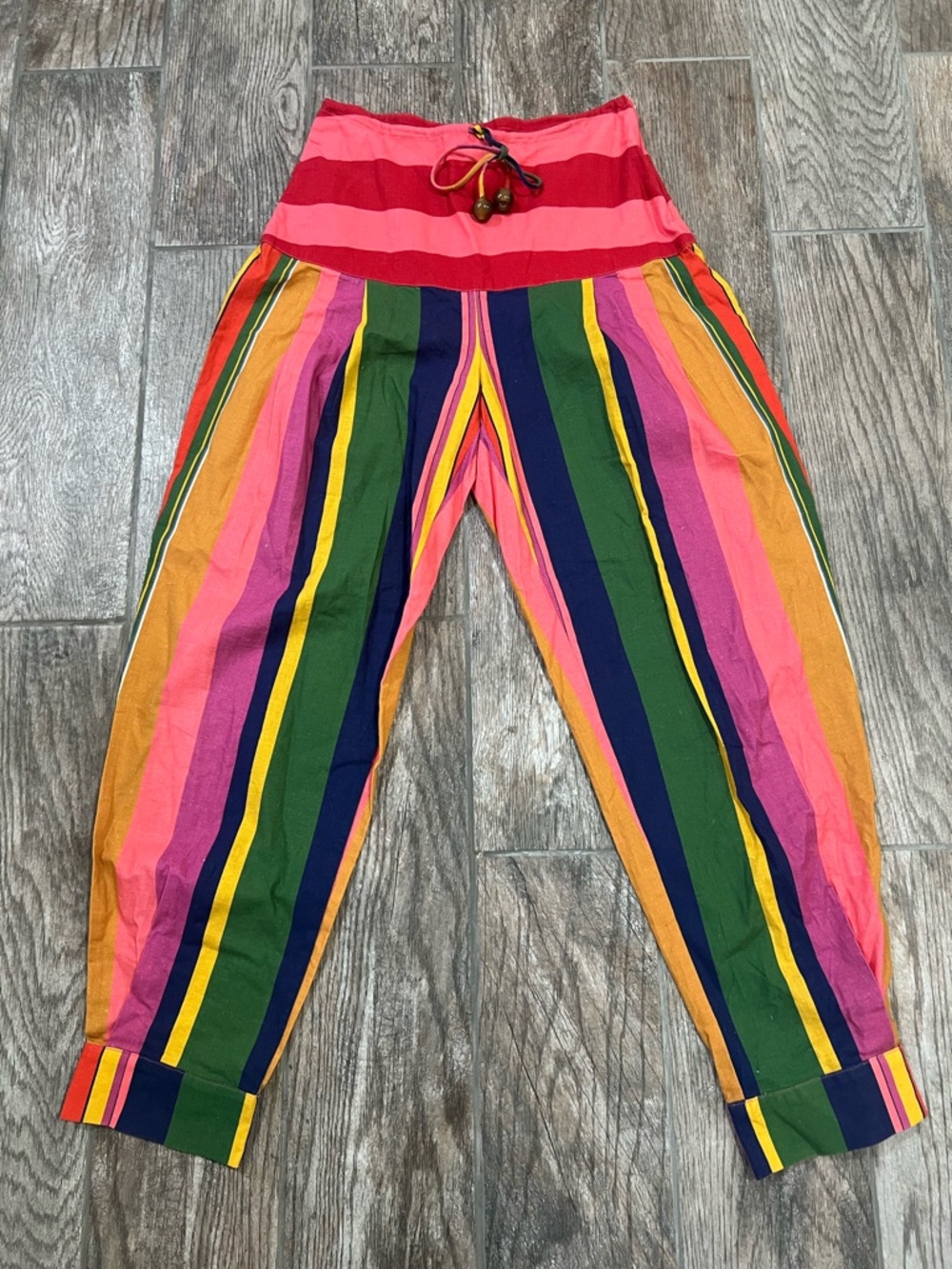 Farm Rio Linen Blend Multicolor Stripe Pants boho size XS